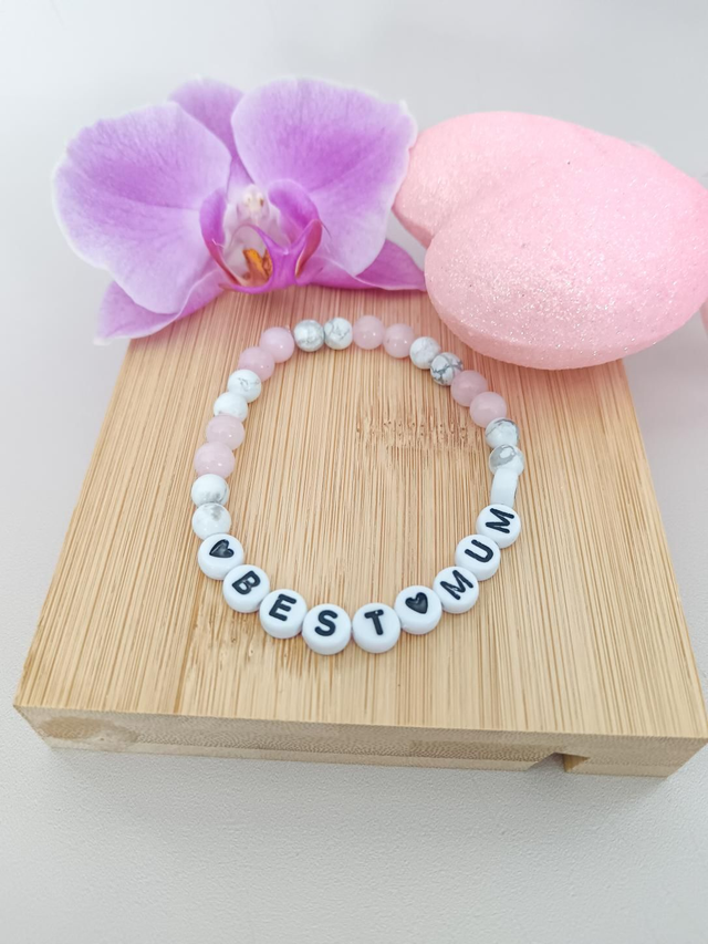 Bracelet quartz rose et Howlite - best mum 
