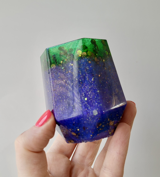 Pencil Pot – Blue & Green with Gold Glitter