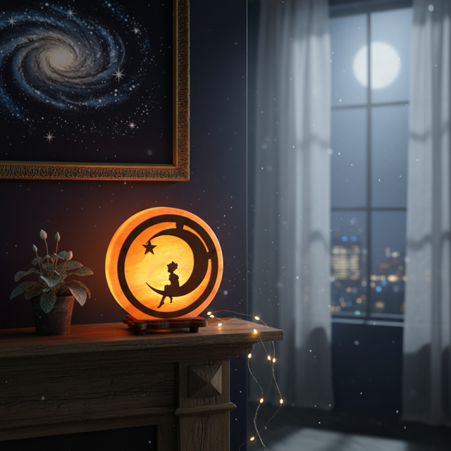 Lampe de Sel d&#039;Himalaya rose à frame - Femme sur Lune