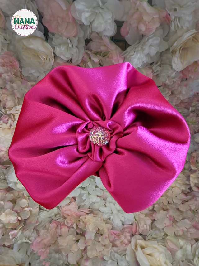 Turban Bonnet Satin à enfiler | Fuschia | Fait main