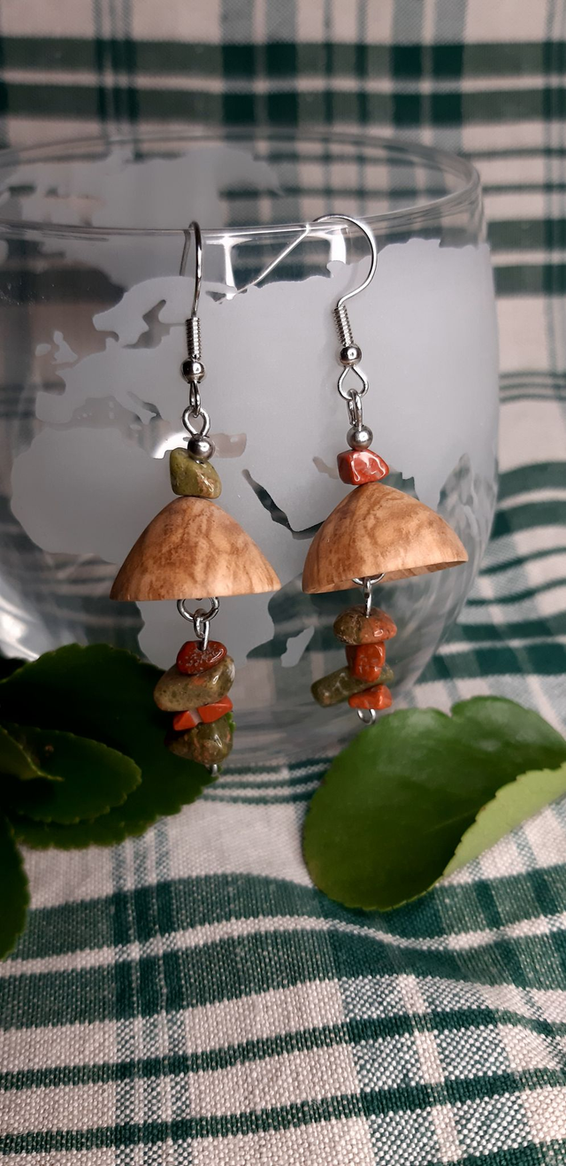 Boucles d'oreilles bois et pierres naturelles