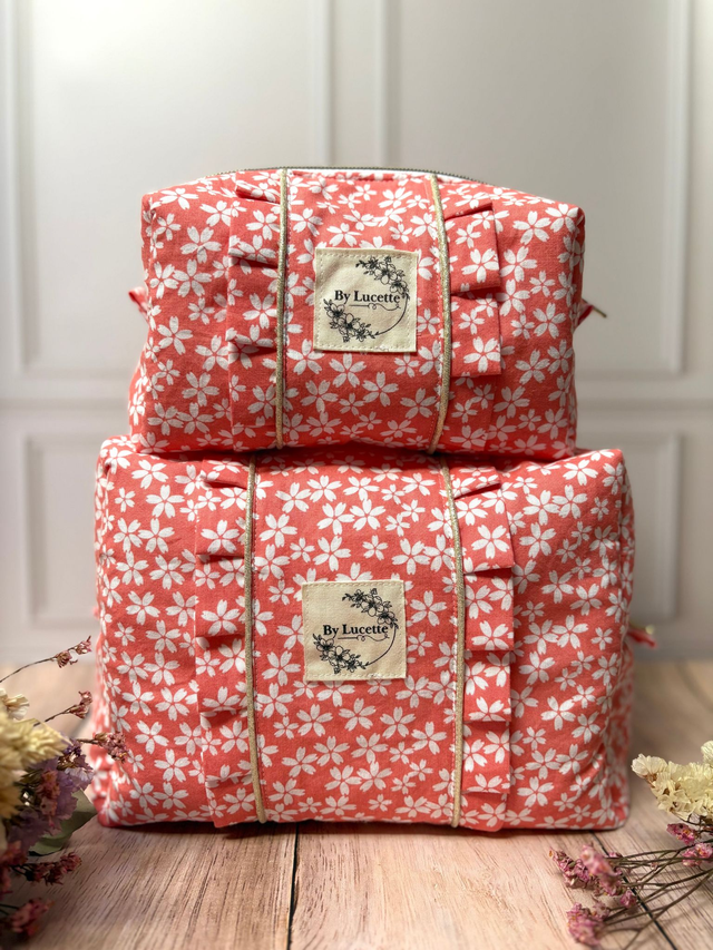 Trousse à volants Fleurs corail