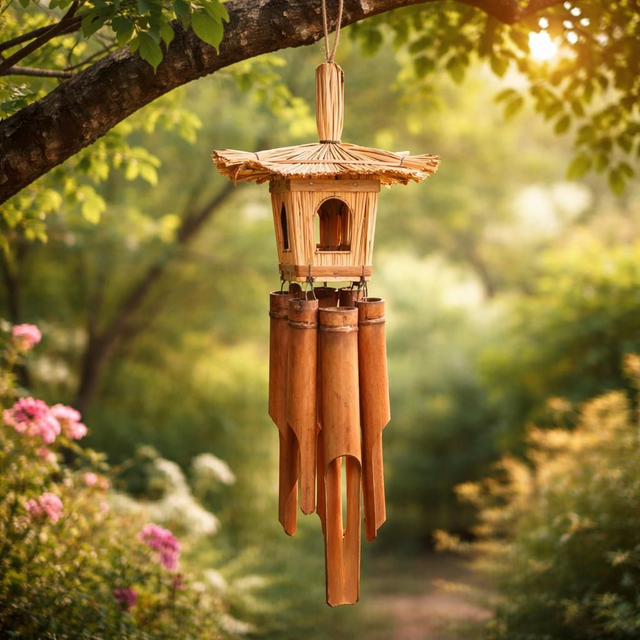 "Nichoir carré en paille" - Carillon à vent 