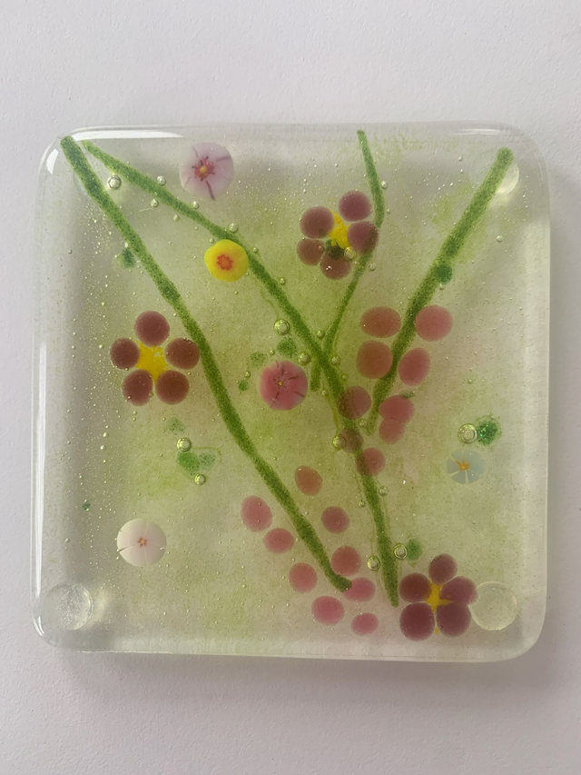Fused Glass Coasters Gift with Flower Meadow Pattern