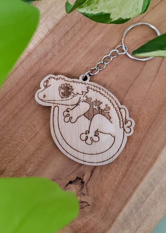 Porte-clés en Bois - Gecko à crête 