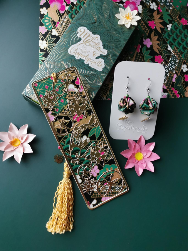 Box marque page et boucles d&#039;oreilles kusudamas