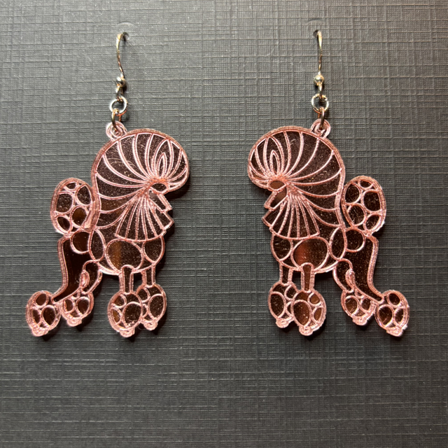 Acrylic - Earrings Poodle Continental Rose Gold Mirror
