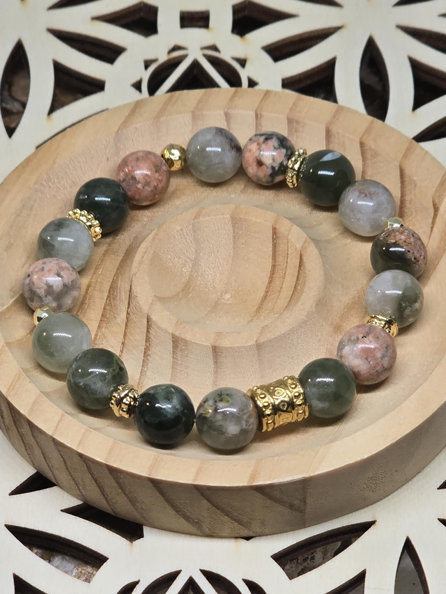 Bracelet Agate fleur verte 1 cm 