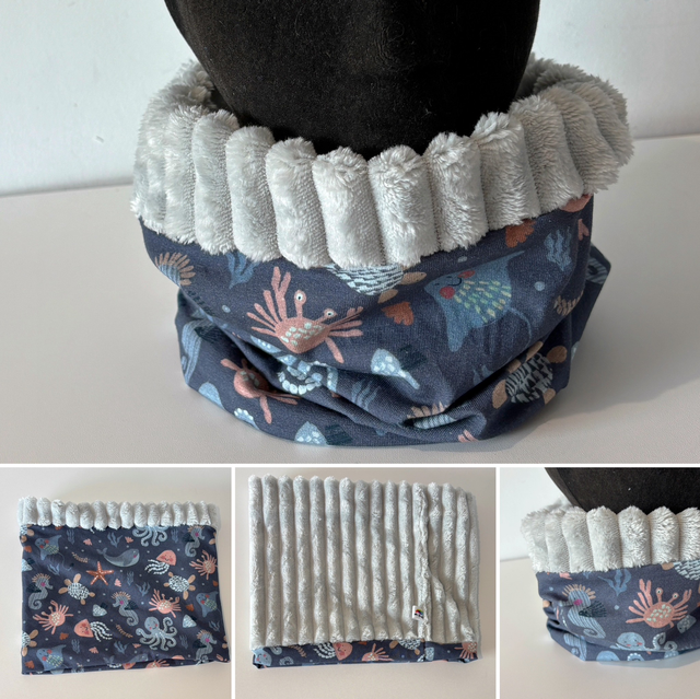Tour de cou Snood Garçon Mer en 5-12 ans ou 2-5 ans bleu clair et gris clair