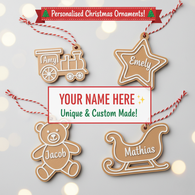 Personalised Xmas Gingerbread Style Tree Bauble | Eco-Friendly 3D Printed Gift | Set of 3, 6, 12