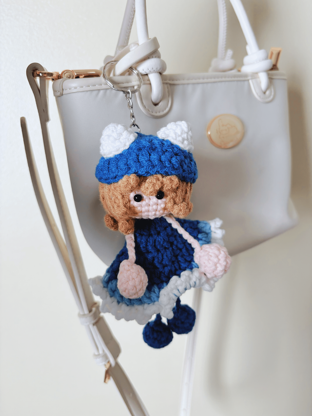 Finnish Girl with Cat Hat – Crochet Bag Charm