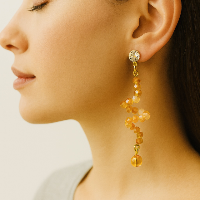 Handgemaakte Amberkleurige Kristalkralen Oorbellen – Elegante Statement Sieraden 