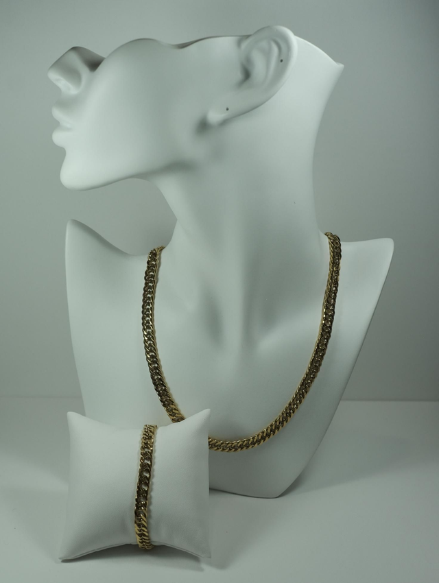 Parure De Bijoux Maille Cubaine En Acier Inoxydable Or