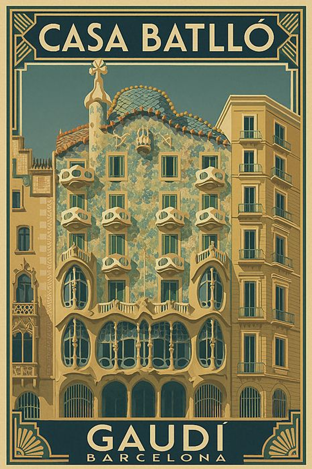 Póster de viaje vintage Casa Batlló Barcelona
