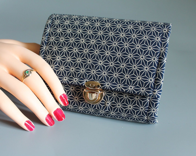 Portefeuille court à fermoir "Asanoha" bleu