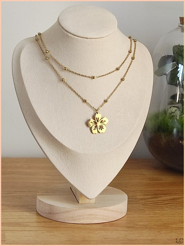 Collier double rang fleur dorée