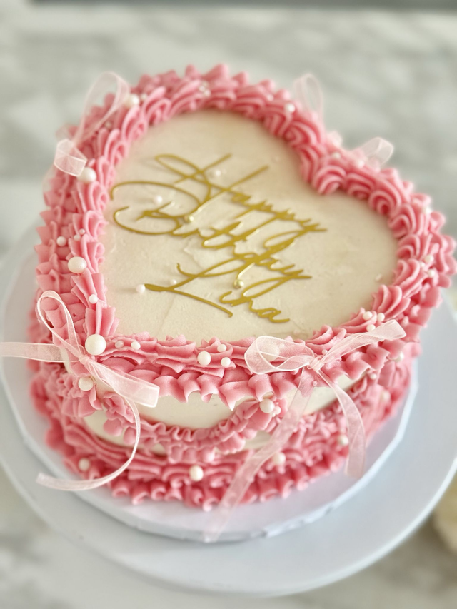 Pink & white Heart Vintage Birthday Cake