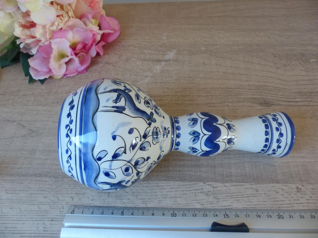 Vase en céramique Oiseau et Biche Bleus Peint Main Portugal, Vase en Céramique Animal, Vase Forme Coloquinte Décoration Intérieur Cadeau
