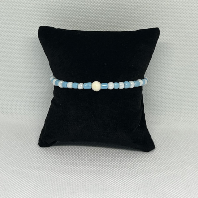 Bracelet en perles rocailles bleu et blanc - Perles synthétiques blanc