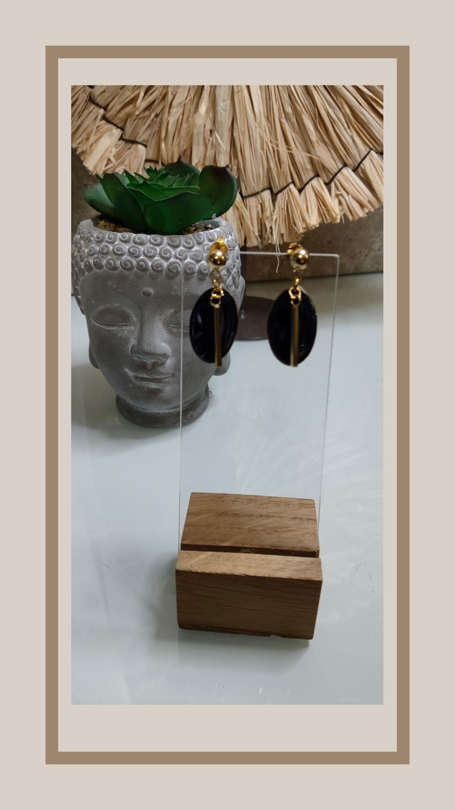 Boucles d&#039;oreilles 2 en1 bleu nuit ovale doré 