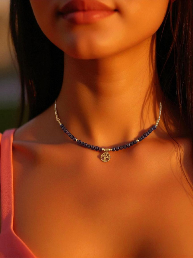 Ras de cou Doré "Grenat" &amp; Symbole Sacré – Bijou lithothérapie