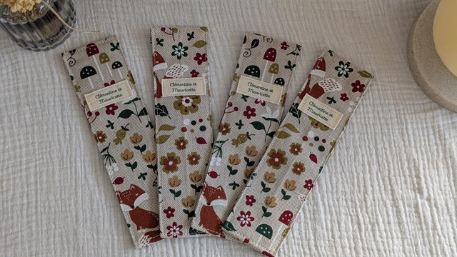 Marque-page rectangulaire en tissu - Collection "Renard" 