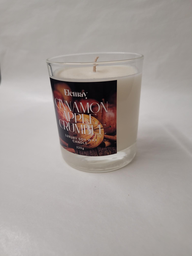 Cinnamon Apple Crumble Refillable Glass Jar Soy Wax Candle - ES-016
