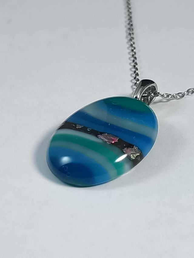 Collier Verre Fusing - Verre Dichroïque bleu-vert