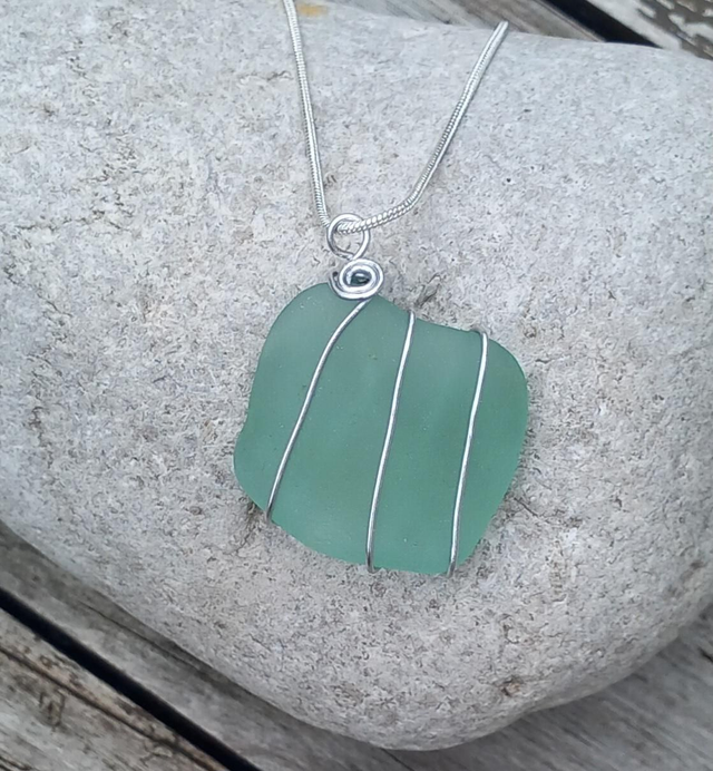 Aqua sea glass pendant 