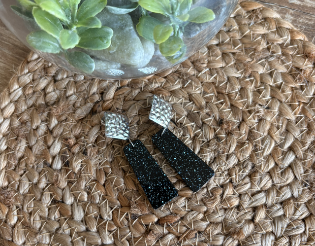 Boucles d’oreilles résine pailletées argenté acier inoxydable 