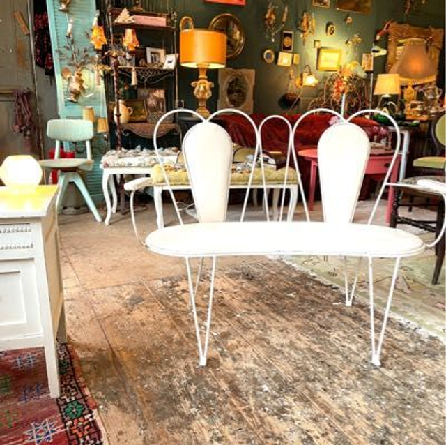 Mid-Century weiße  Bank Metall True Vintage