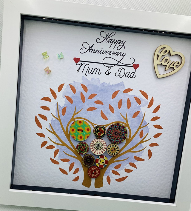 Handmade, personalised Anniversary frame. Beautiful button frame.