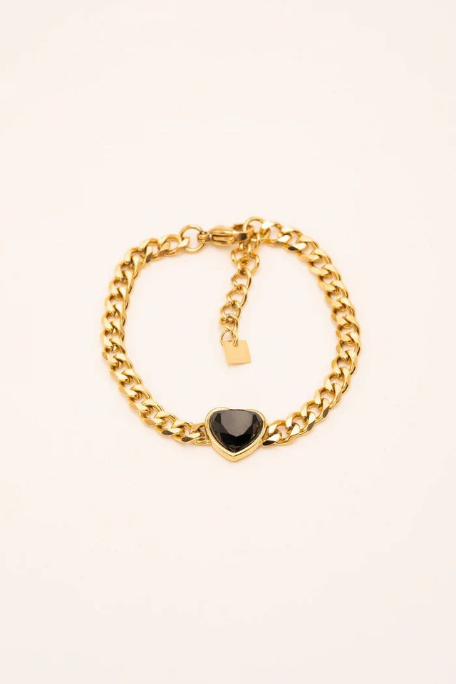 Bracelet acier, cœur noir en pierre naturelle