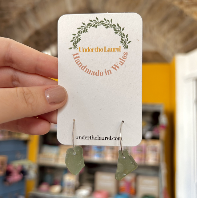 Teal/Olive Green Sea Glass Hoop Earrings