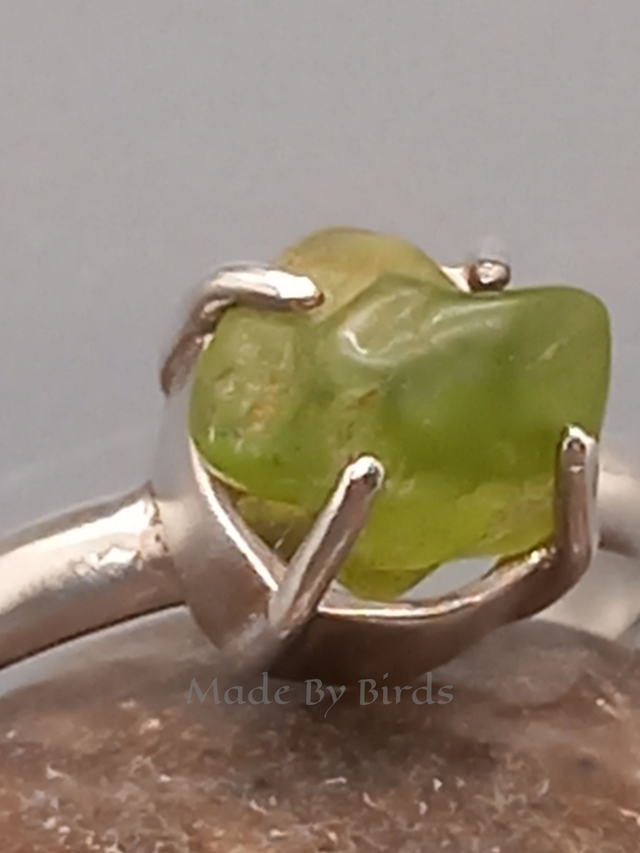 Tumbled Raw Peridot Sterling Silver Ring