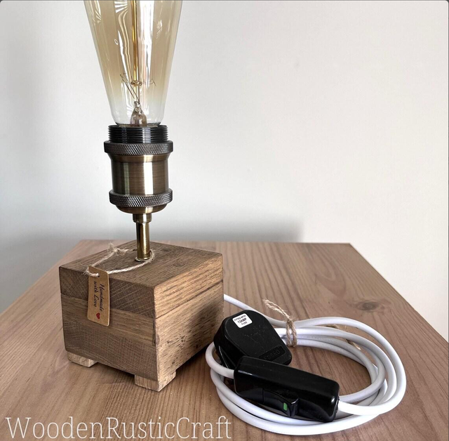 Oak Lamp with Wood Dye Finish and Edison Bulb