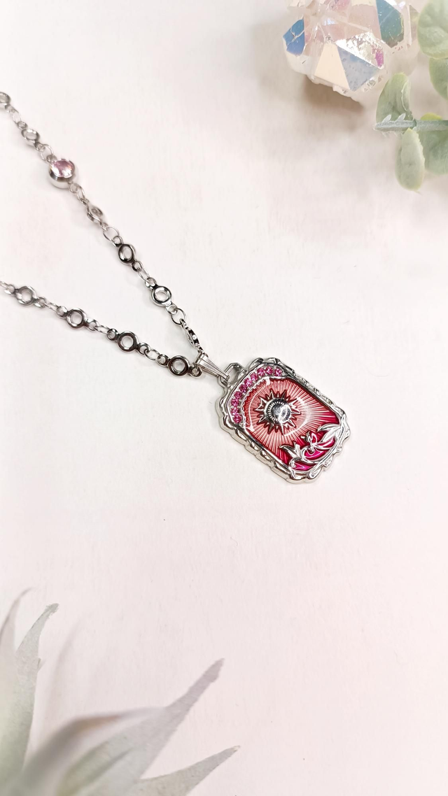 Collier SURYAH - Argenté - Rouge rosée