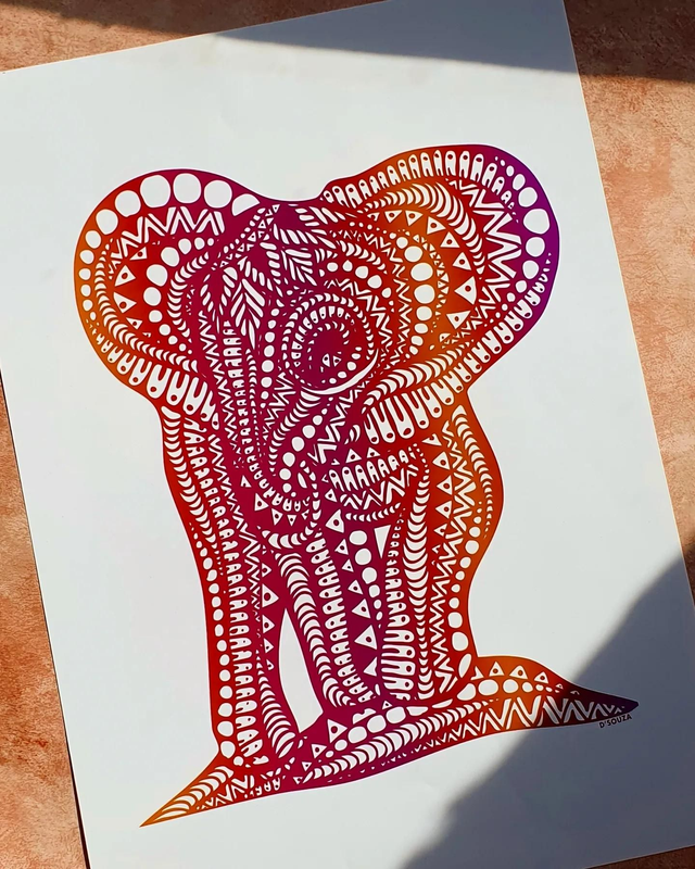 Sunset Elephant Print