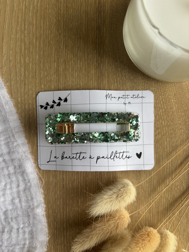 La barette à paillettes - Vert sauge