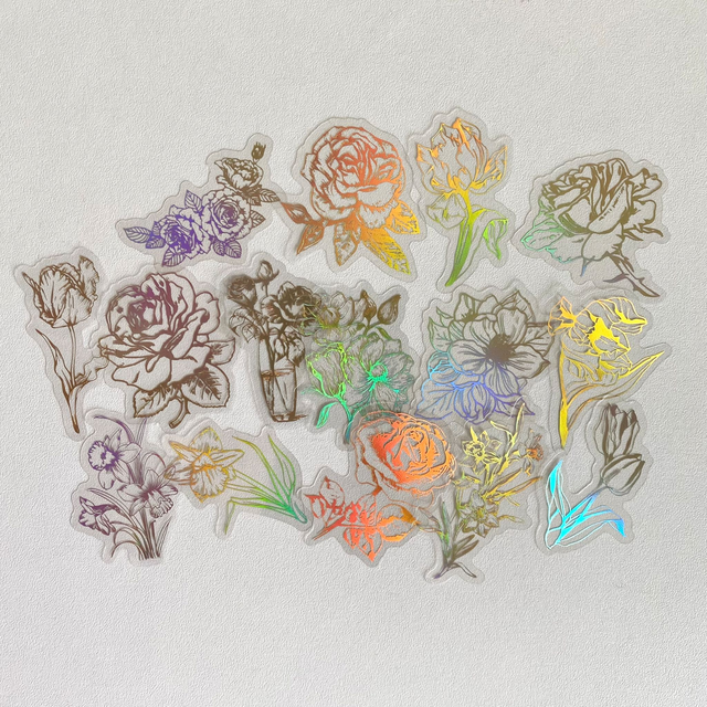 Stickers holographiques dorés fleurs - Lot de 15
