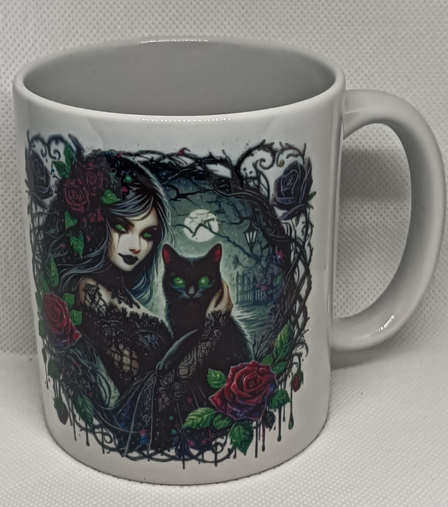 Custom Design Gothic Girl With Black Cat Mug 