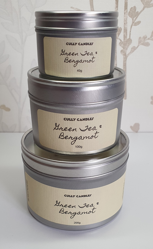 Green Tea &amp; Bergamot Soy Wax Candle Container with Windowed Lid