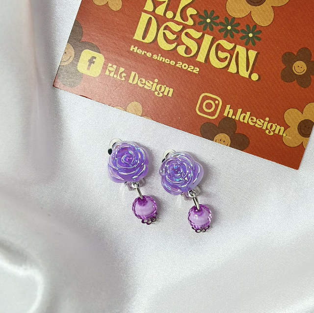 Purple Flower Clip-On Earrings