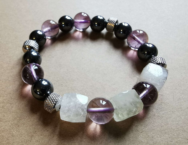Bracelet en Quartz, Citrine, Améthyste et Hématite 