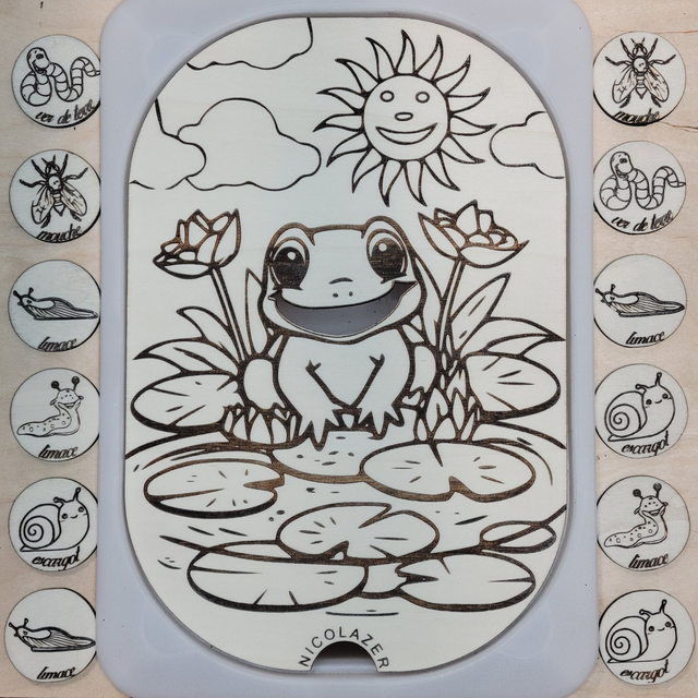 Insert sensoriel bois compatible trofast &quot;la grenouille mangeuse&quot;