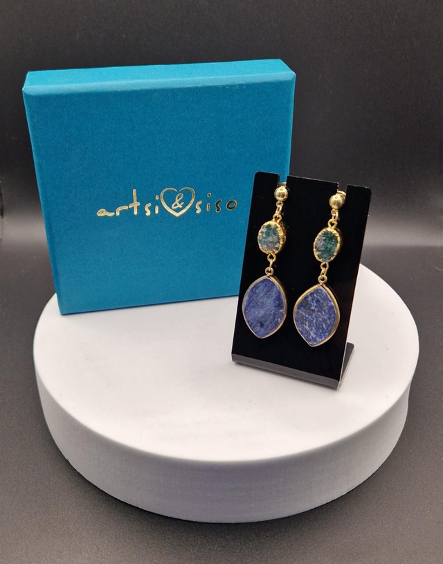 Druzy Earrings with Blue Lapis Stone