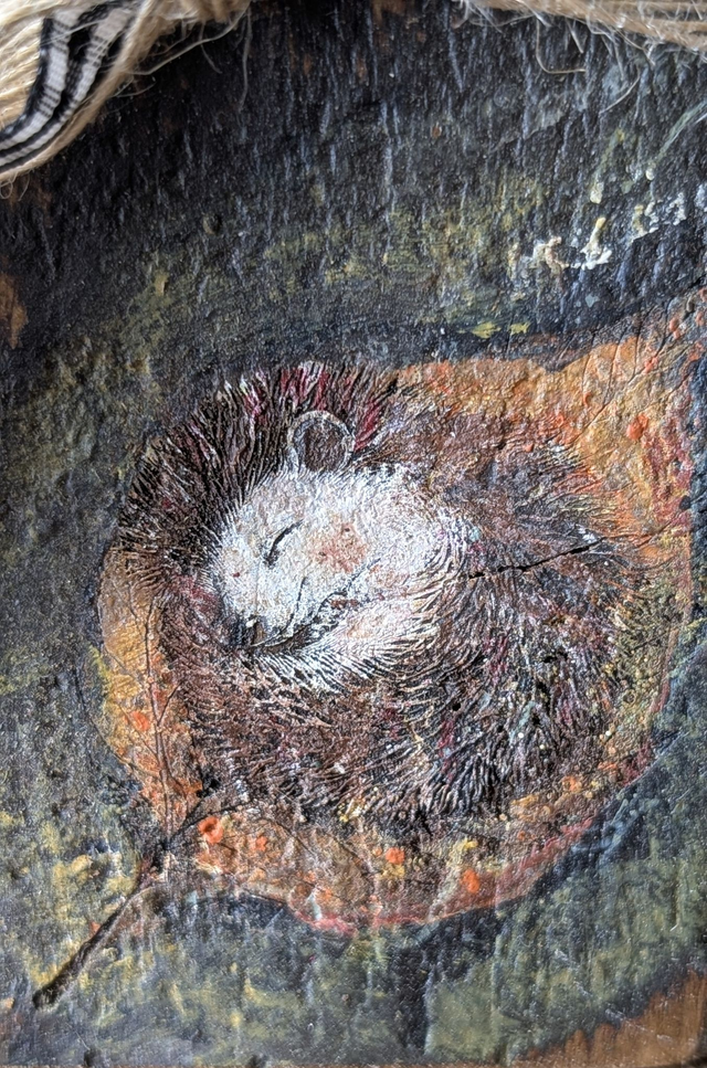 Hedgehog sleeping on leaf - with Glass Tealight Holder