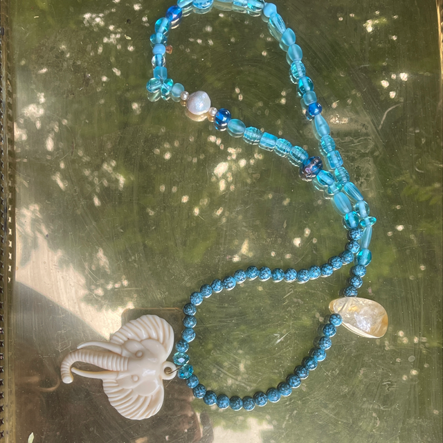 Boho Kette mit Elefant/ Barockperle und Citrin