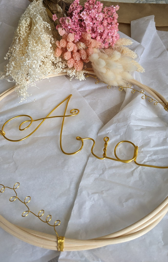 Rotin/Fleurs séchées &quot;PRENOM&quot; personnalisé