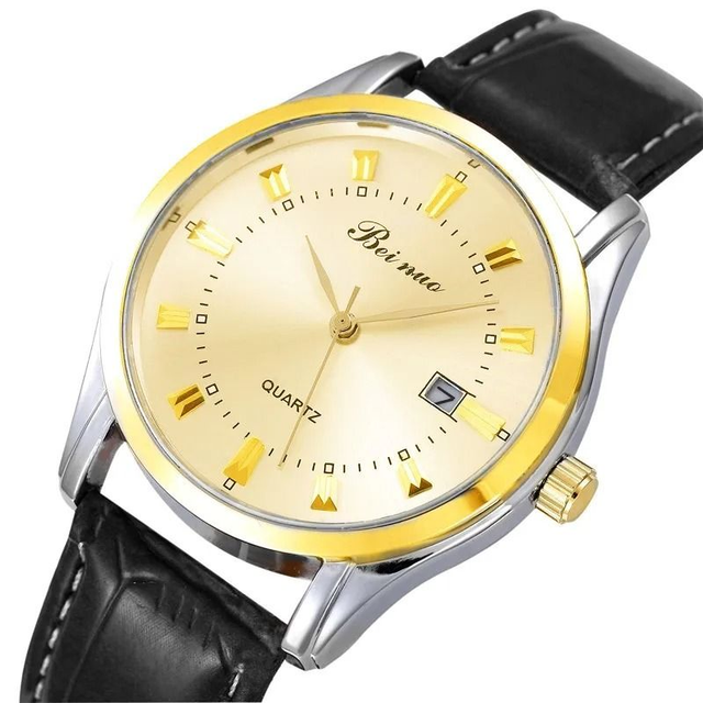 Montre bracelet cuir à quartz ronde étanche pour hommes date